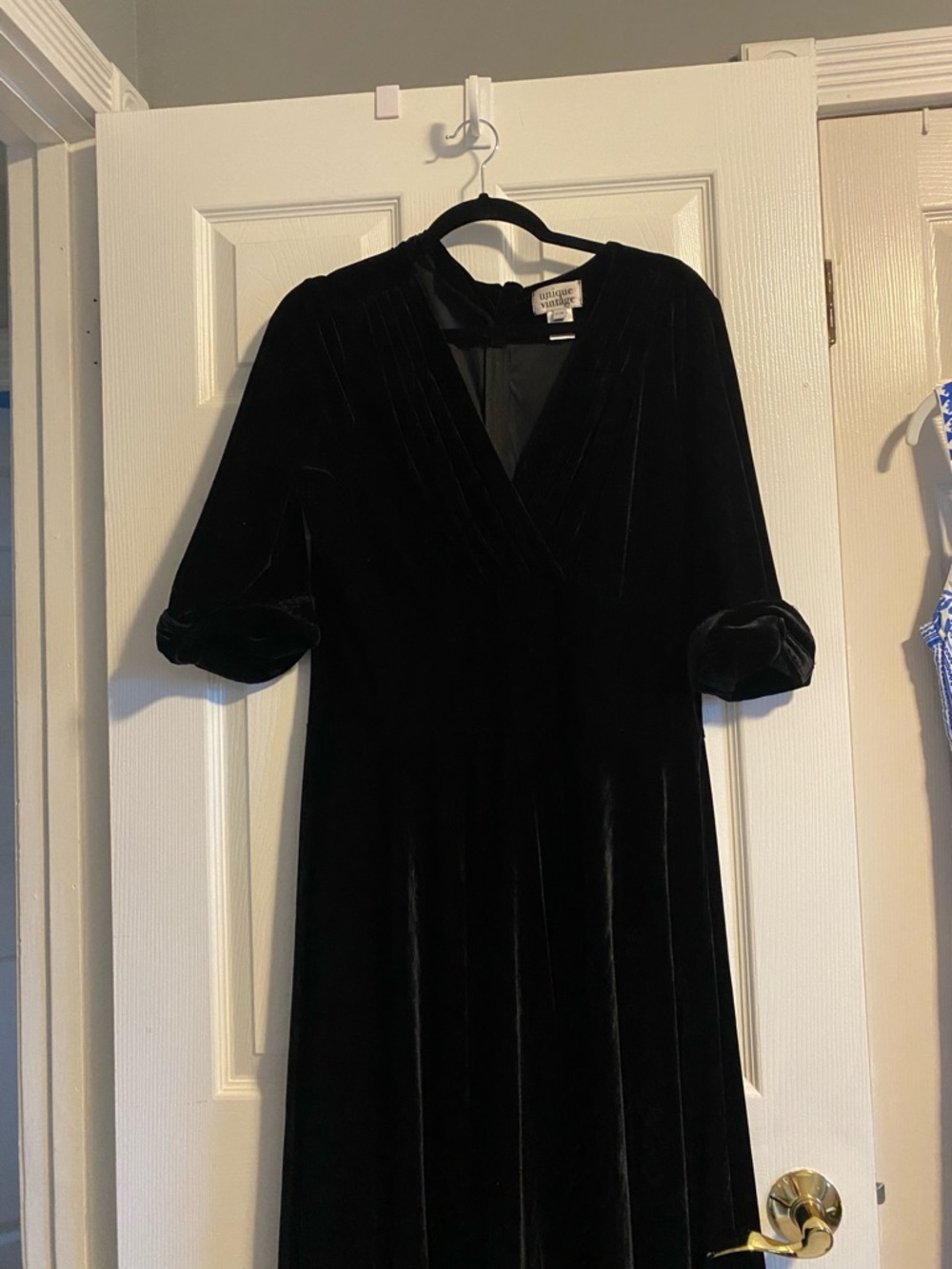 Unique Vintage Black Velvet Midi Dress